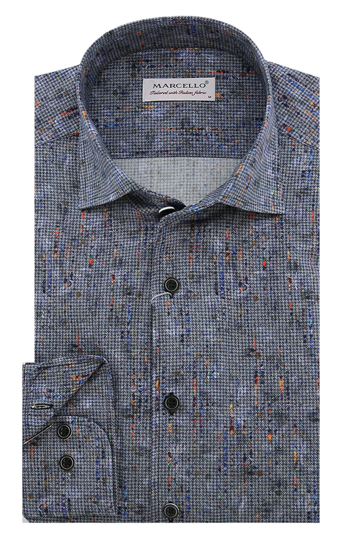 Marcello Slate Textured Long Sleeve Shirt For Men - Mondo Uomo