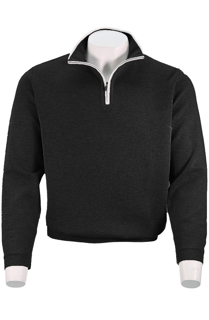 St. Croix black zip mock sweater with contrast collar – luxury knitwear made in USA at Mondo Uomo Naples”