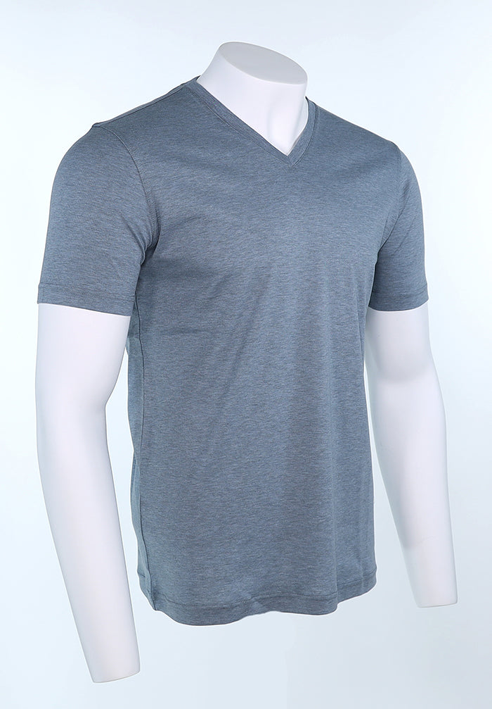 Raffi Aqua Cotton Noah V-Neck Tee in Storm – view 3 #Color_Storm
