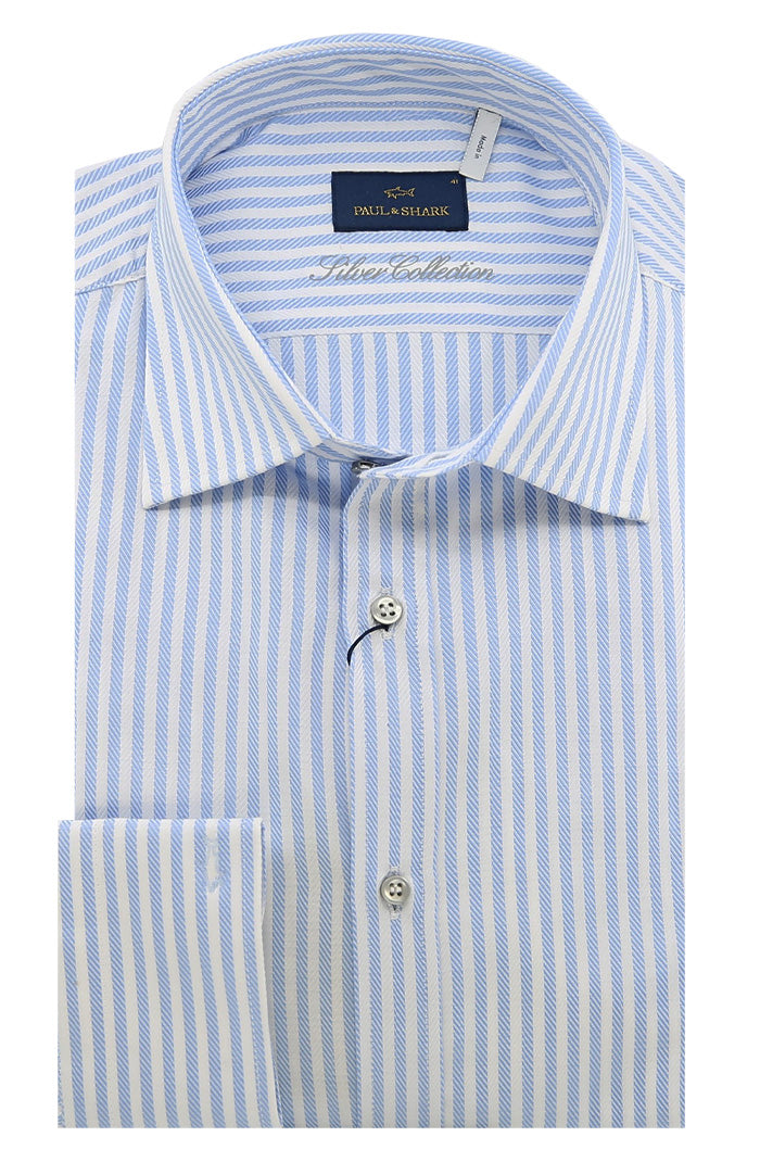 Paul & Shark Silver Collection cotton twill shirt For Men In Light Blue And White -  Mondo Uomo