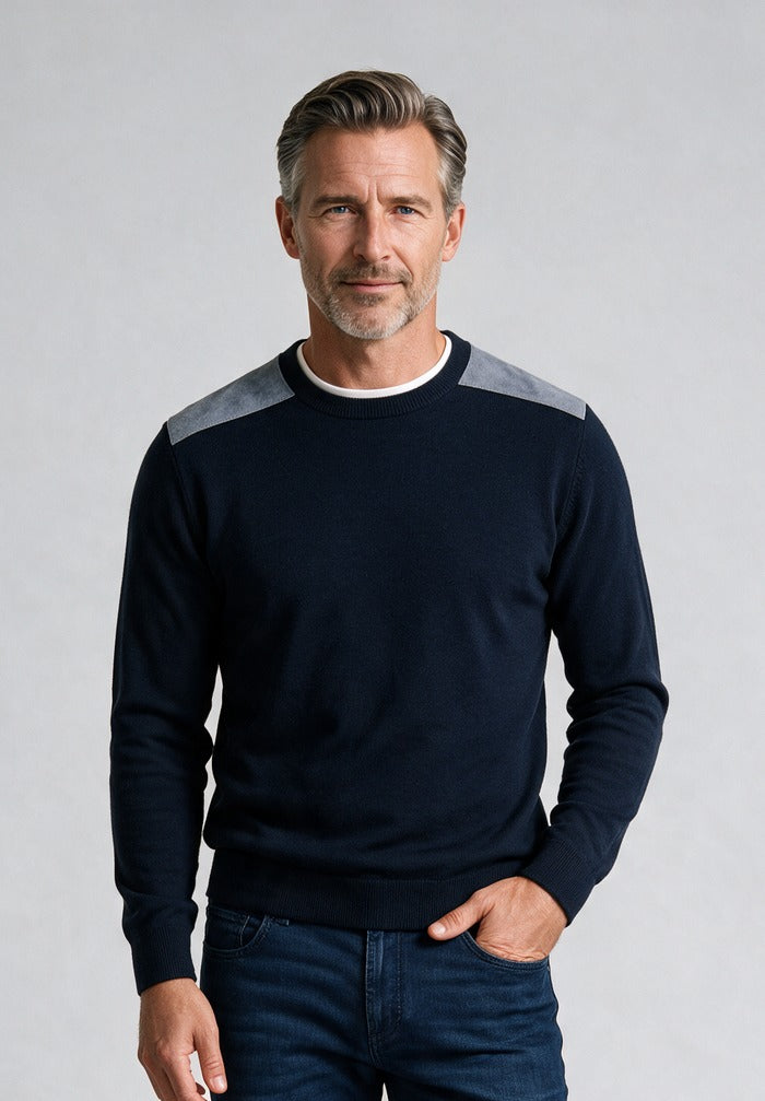 Paul and Shark Crew Neck with Leather Detail — model detail