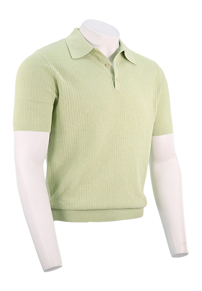 Stenstroms Crochet Polo Pistachio - Premium Short Sleeve Knit