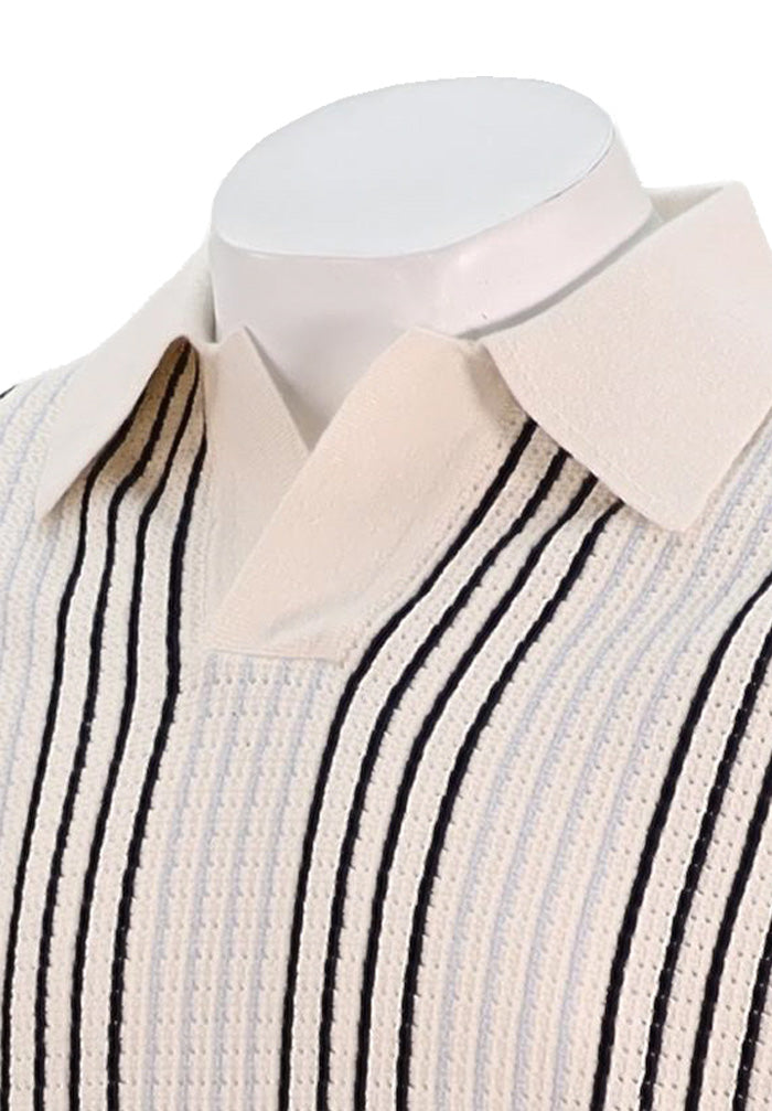 Stenstroms Striped Crochet Polo, Ivory/Blue
