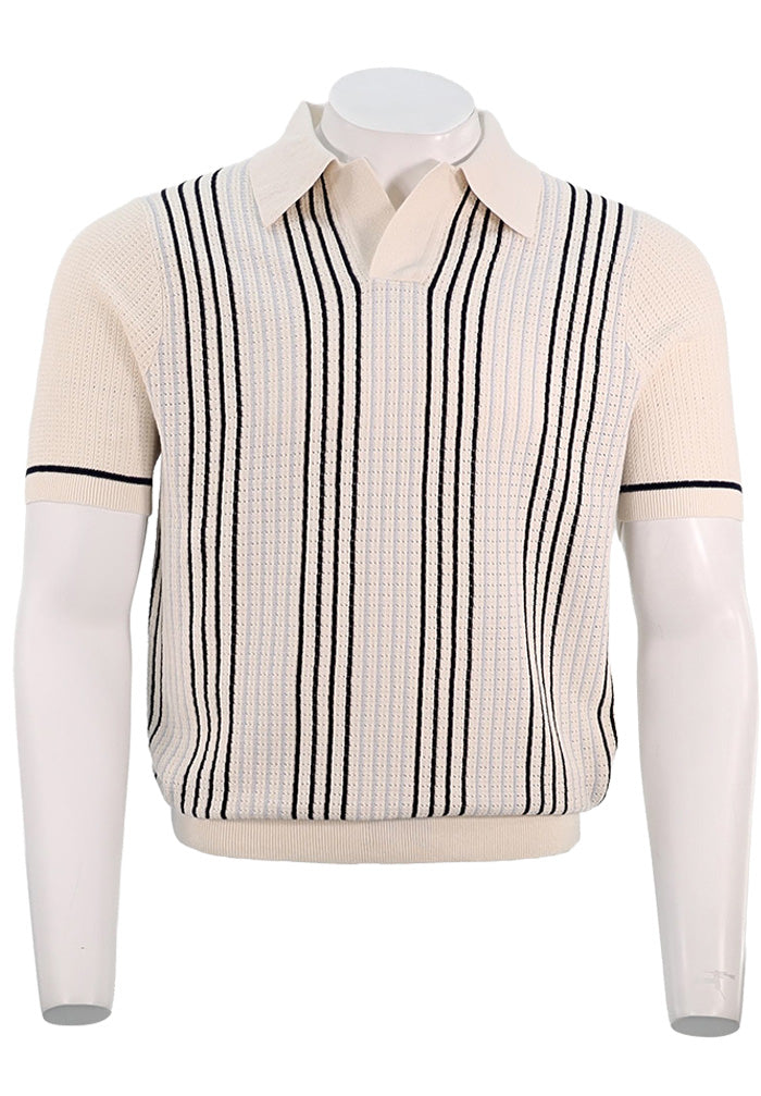 Stenstroms Striped Crochet Polo, Ivory/Blue