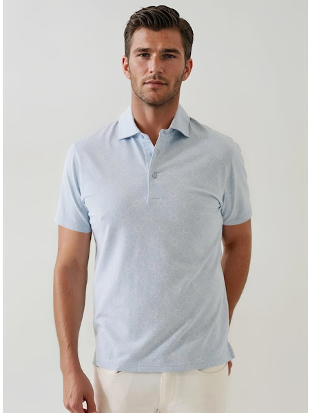 Patrick Assaraf S/S Print Polo, Blue Ice