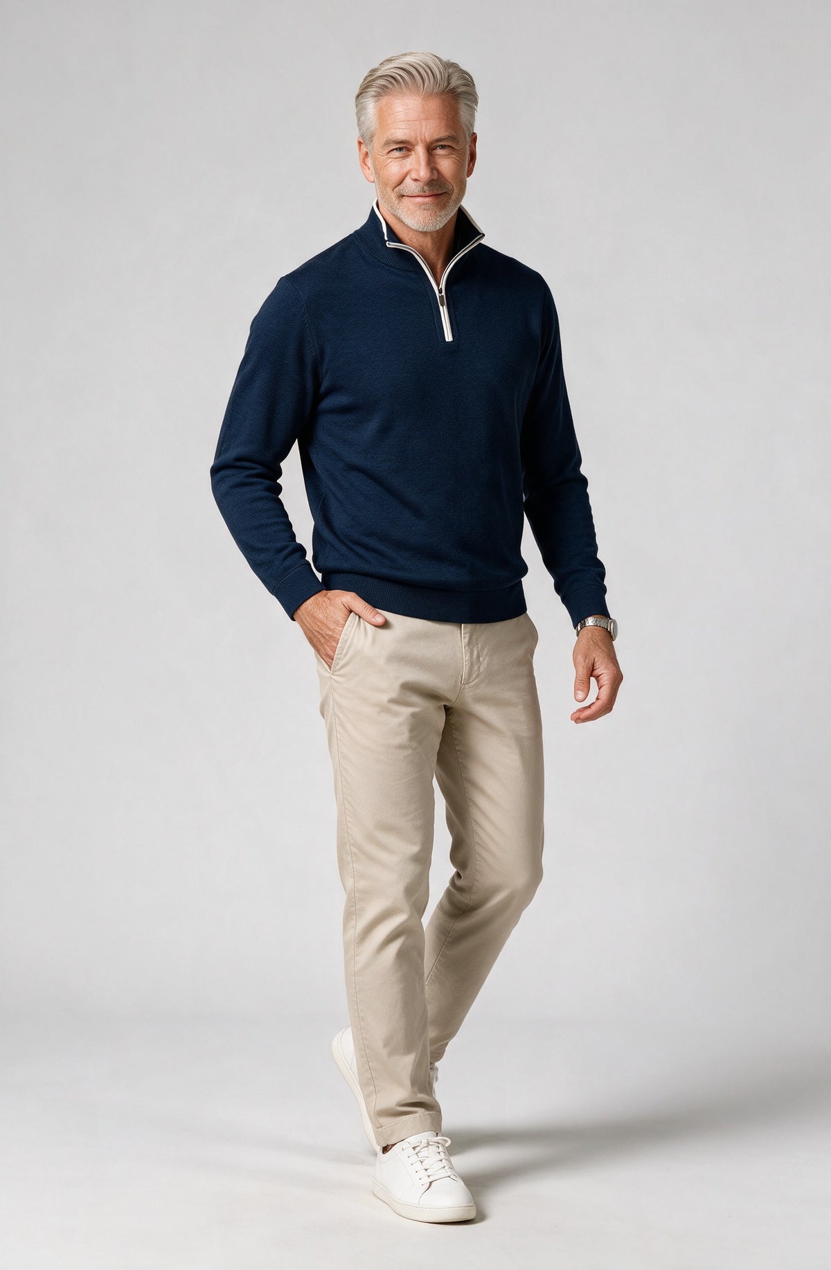 St. Croix - Zip Mock with Tipping - Mens Sweater - Mondo Uomo - Deep Navy - 4419 - Shown on Model