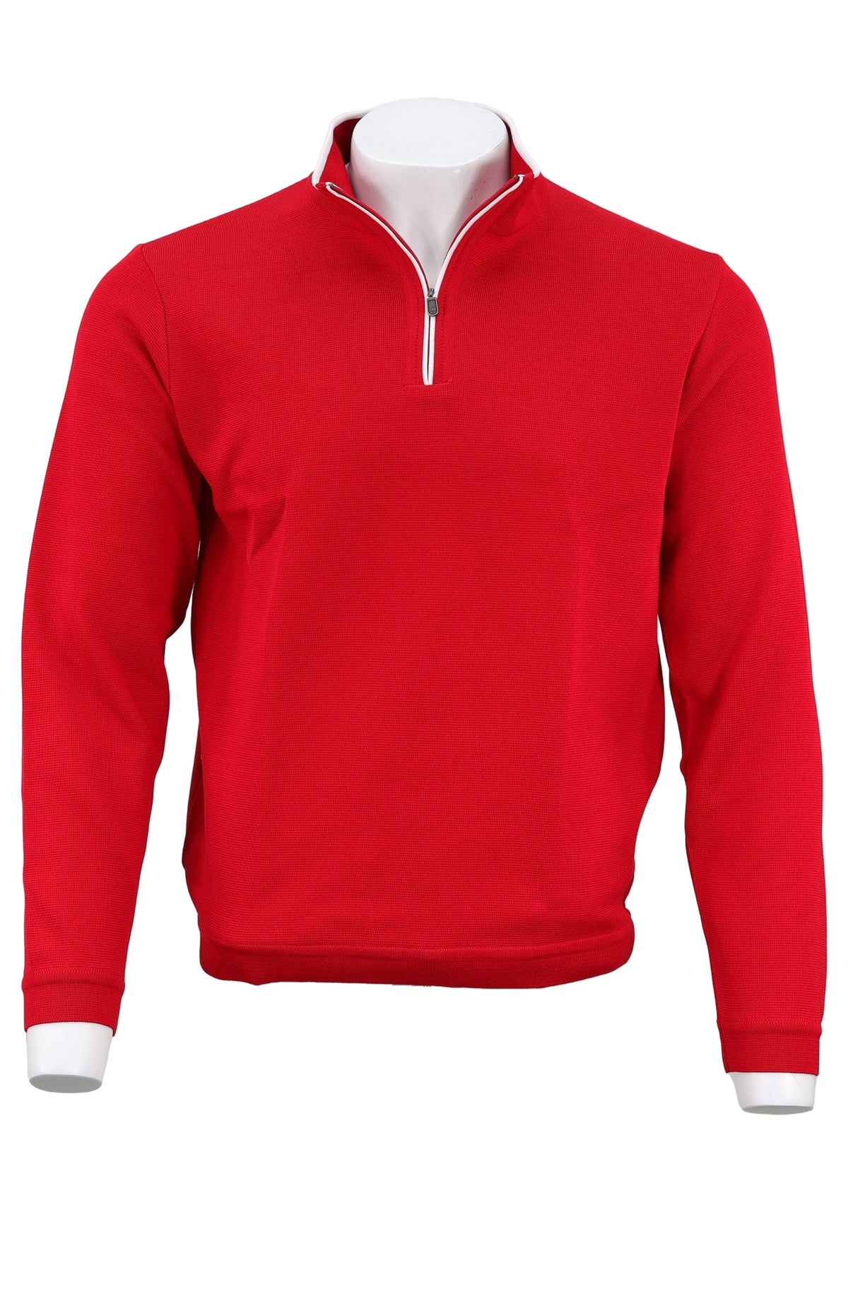 St. Croix - Zip Mock with Tipping - Mens Sweater - Mondo Uomo - Red/White - 4419 - Front View