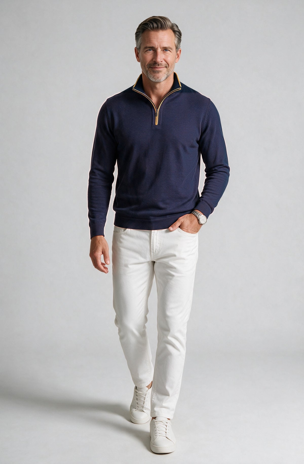 St. Croix - Zip Mock with Tipping - Mens Sweater - Mondo Uomo - Seaport Navy - 4419 - Shown on Model