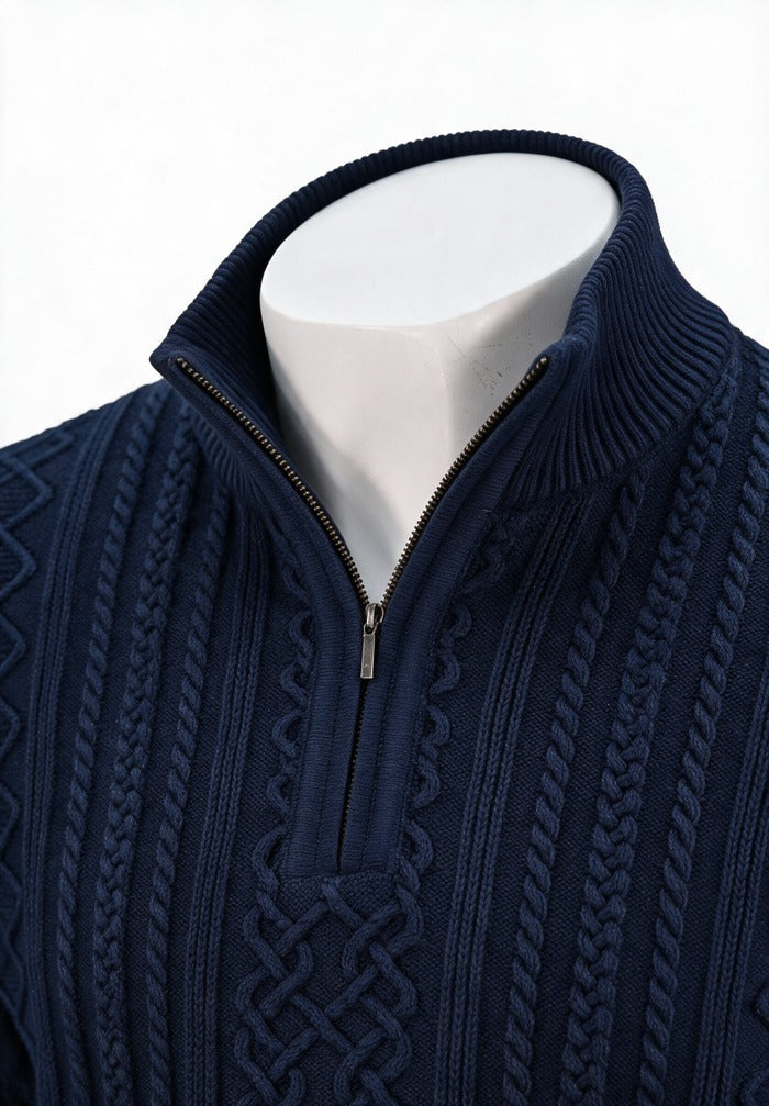 St. Croix Long Sleeve Zip Mock, Seaport Navy – zip collar and cable knit detail