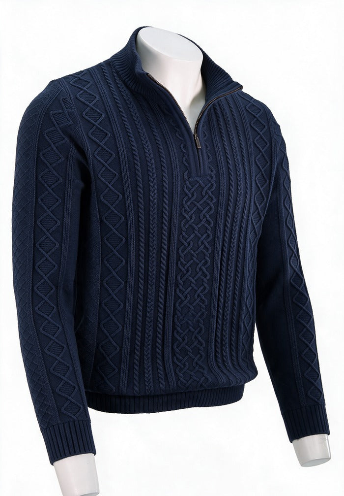 St. Croix Long Sleeve Zip Mock, Seaport Navy – three-quarter side view