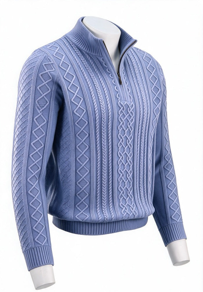 St. Croix Long Sleeve Zip Mock, Powder Blue – three-quarter side view