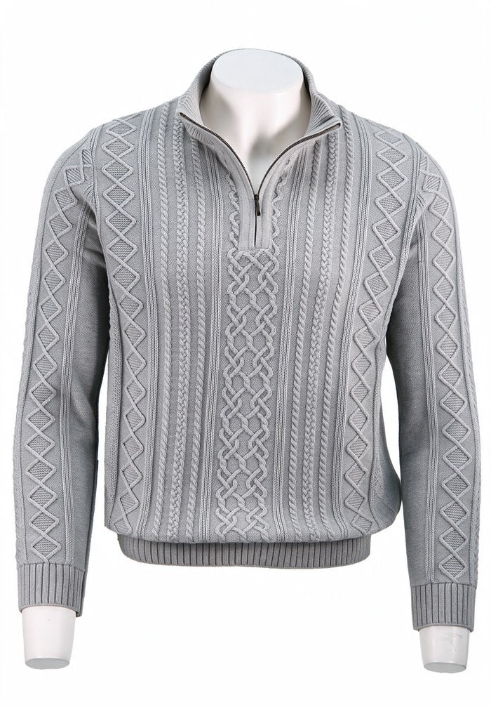St. Croix Long Sleeve Zip Mock, Light Grey Marl – front view | Mondo Uomo, Naples, Florida
