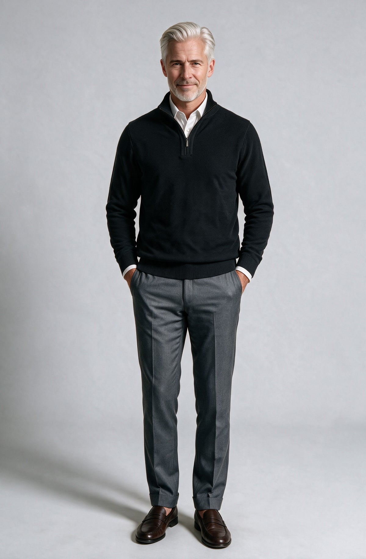 St. Croix - Zip Mock Crystal Stitch Sweater - Mens Sweater - Mondo Uomo - Black/Black - 4518 - Shown on Model