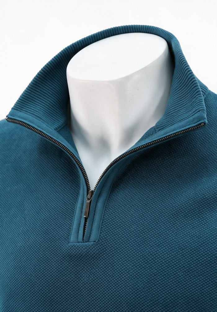 St. Croix - Zip Mock Crystal Stitch Sweater - Mens Sweater - Mondo Uomo - Sapphire - 4518 - Collar View