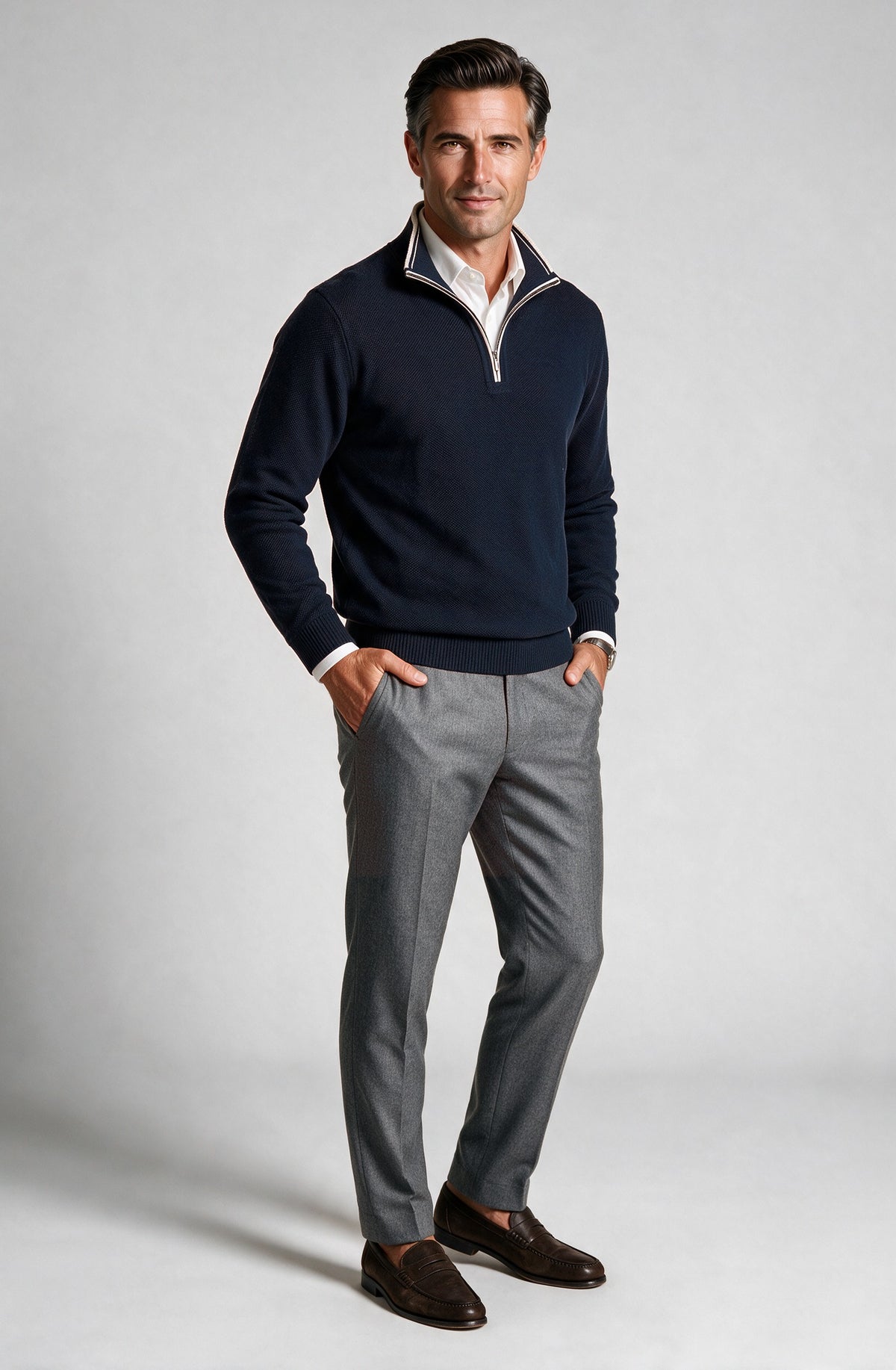 St. Croix - Crystal Stitch Zip Mock - Mens Sweater - Mondo Uomo - Navy - 4524 - Shown on Model