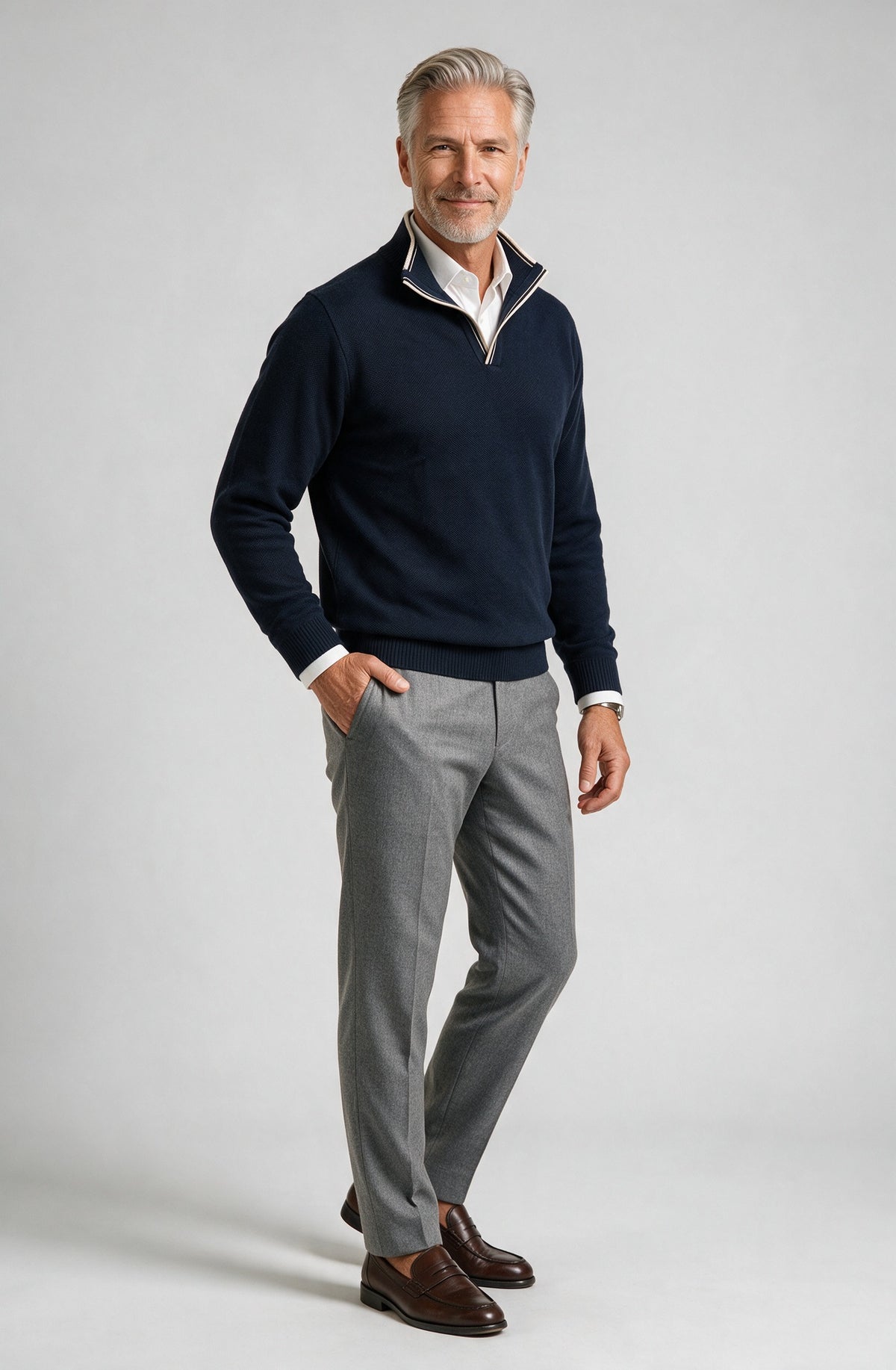 St. Croix - Crystal Stitch Open Mock - Mens Sweater - Mondo Uomo - Navy - 4532 - Shown on Model