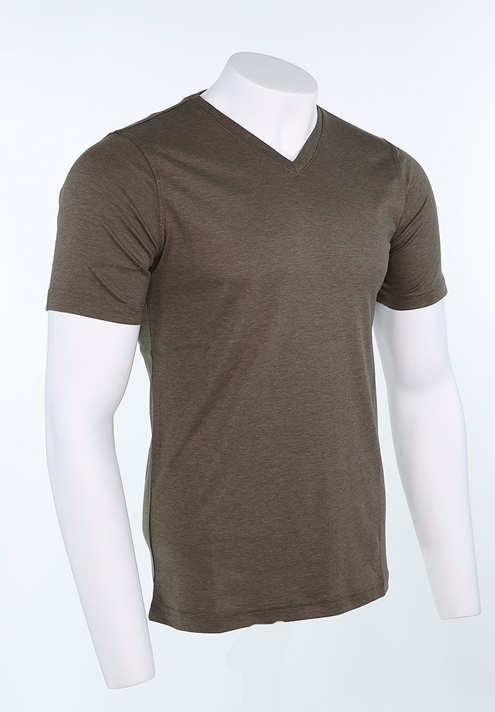 Raffi Aqua Cotton Noah V-Neck Tee in Army – view 3 #Color_Army