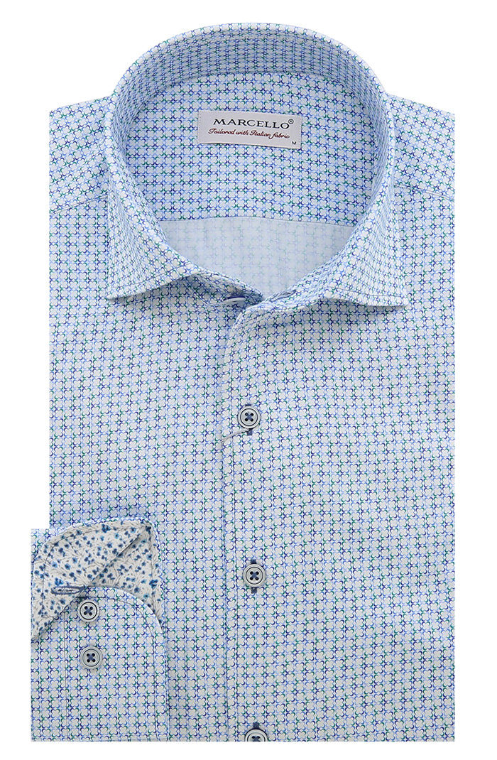 Marcello Blue Pattern Long Sleeve Shirt For Men - Mondo Uomo