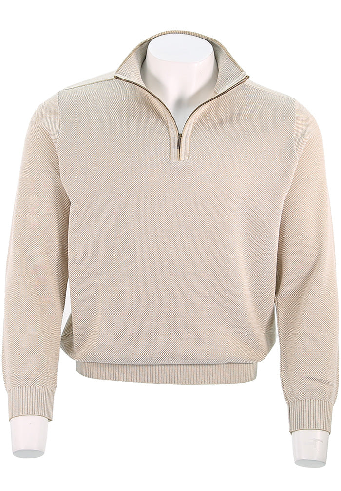 St. Croix Zip Mock Crystal Stitch, ALMOND