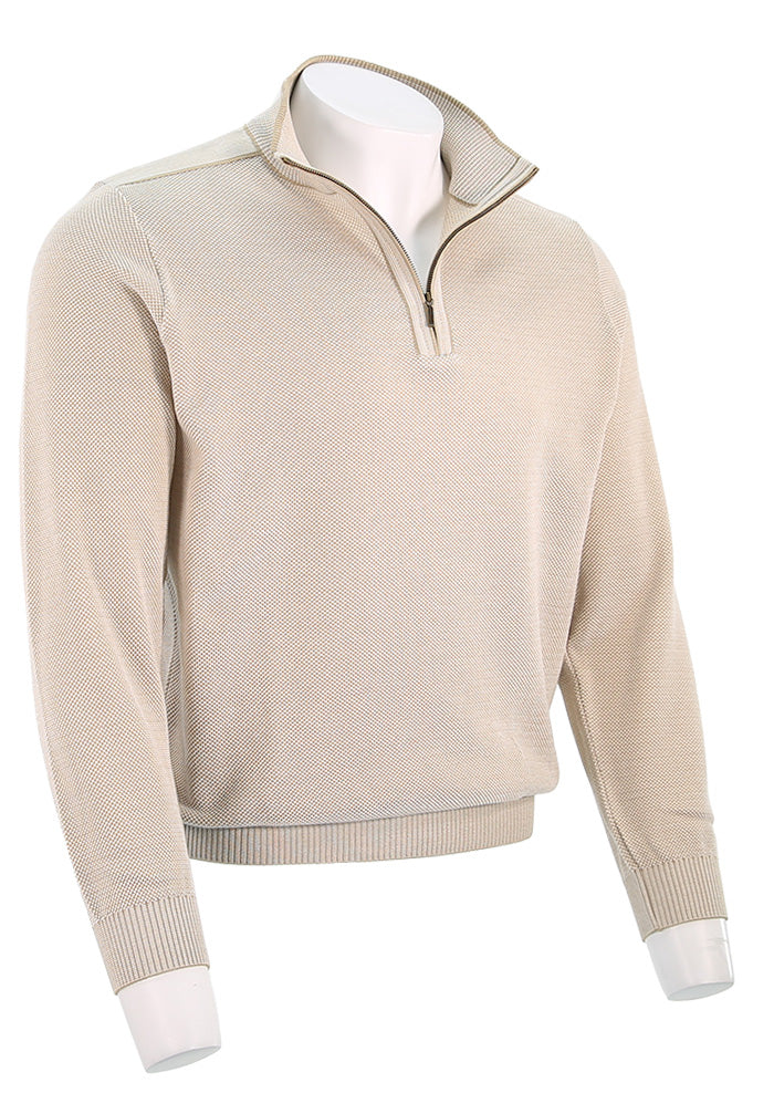 St. Croix Zip Mock Crystal Stitch, ALMOND