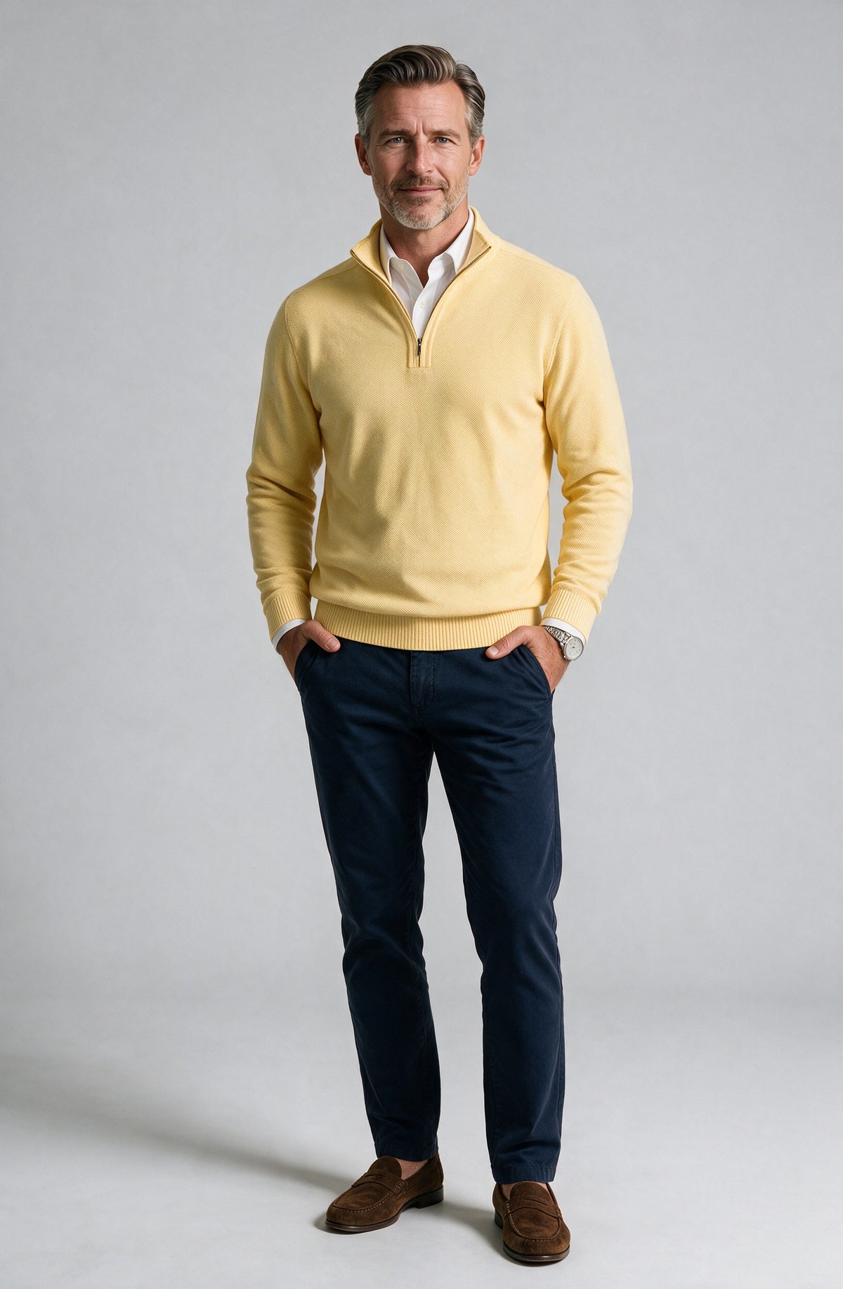 St. Croix - Zip Mock Crystal Stitch - Mens Sweater - Mondo Uomo - Banana - 4942 - Shown on Model
