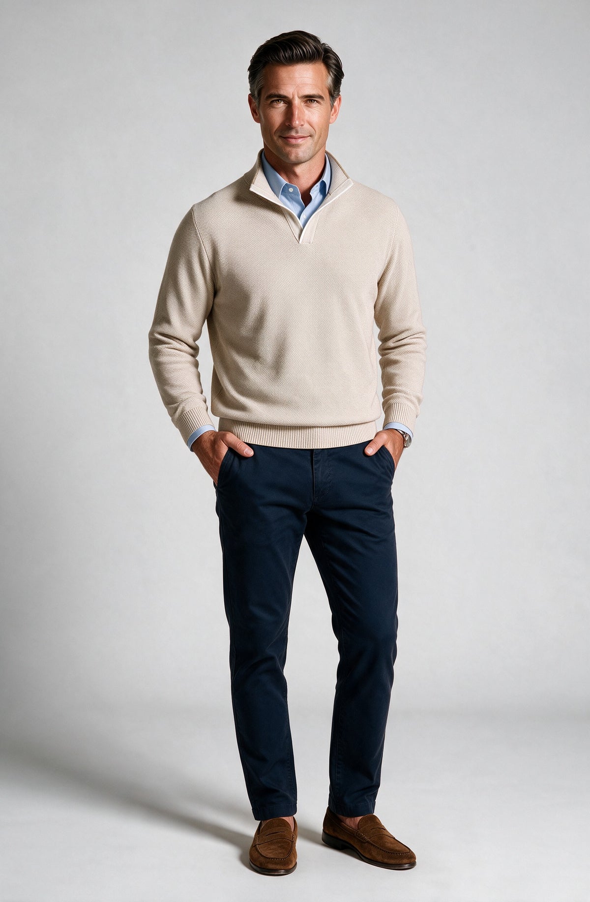 St. Croix - Open Mock Crystal Stitch Sweater - Mens Sweater - Mondo Uomo - Almond - 4943 - Shown on Model
