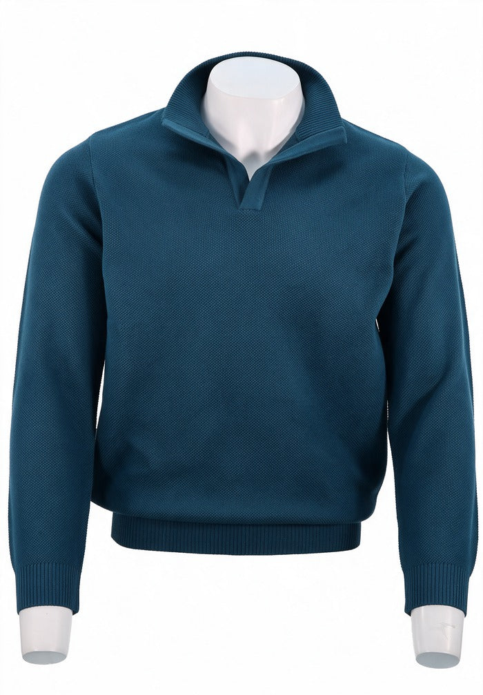 St. Croix - Open Mock Crystal Stitch Sweater - Mens Sweater - Mondo Uomo - Sapphire - 4943 - Front View