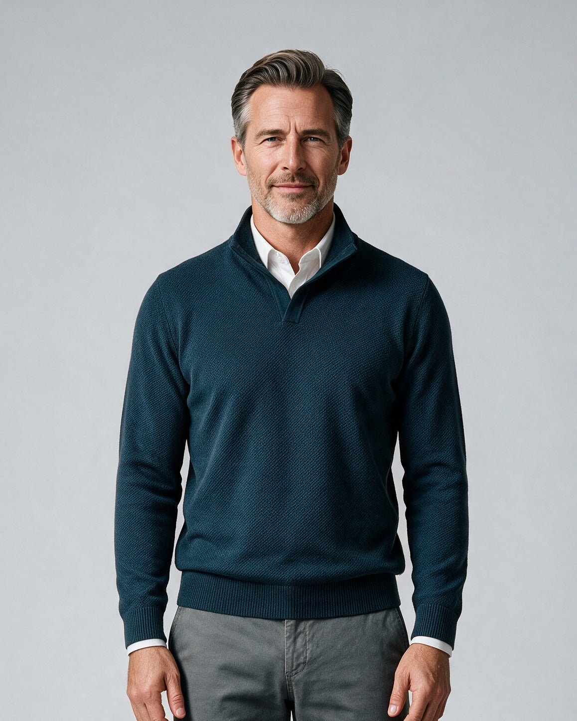 St. Croix - Open Mock Crystal Stitch Sweater - Mens Sweater - Mondo Uomo - Sapphire - 4943 - Shown on Model, Close-Up