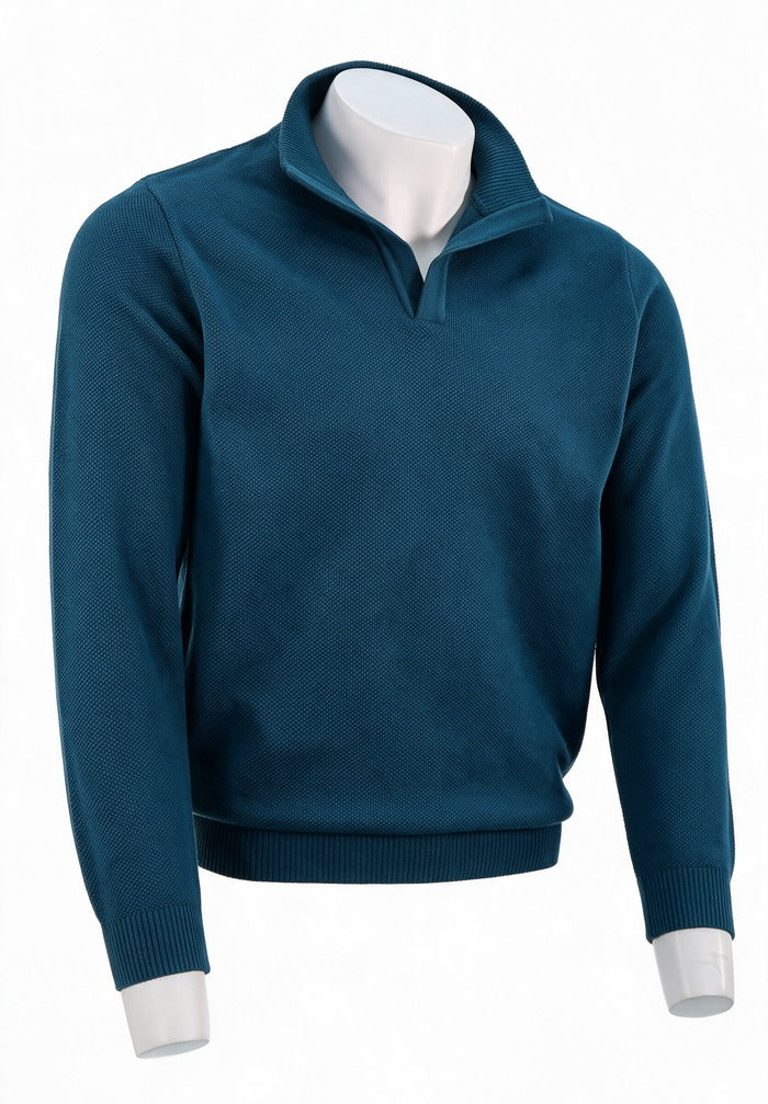 St. Croix - Open Mock Crystal Stitch Sweater - Mens Sweater - Mondo Uomo - Sapphire - 4943 - Side View