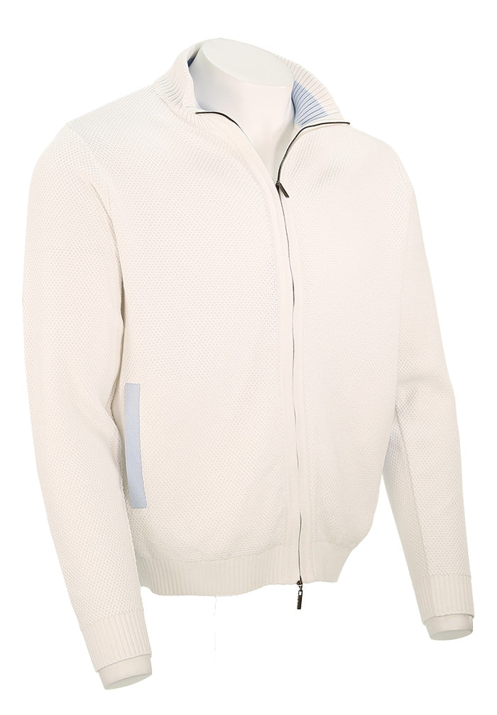 St. Croix Zip Cardigan, WHITE/BLUE