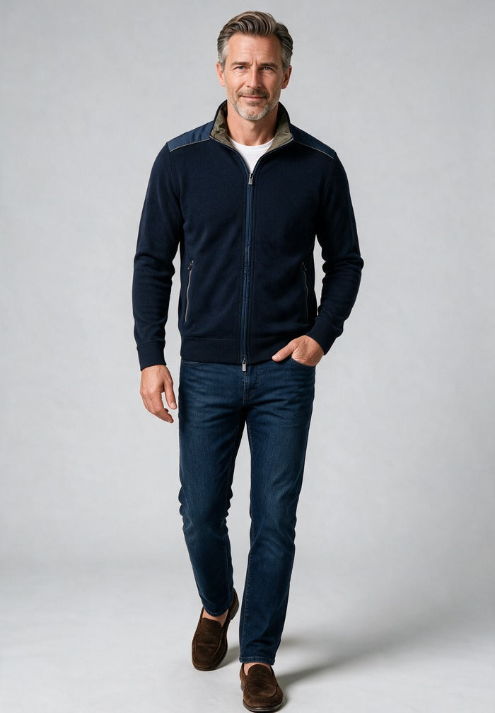 Paul & Shark Full Zip Sweater — worn with denim