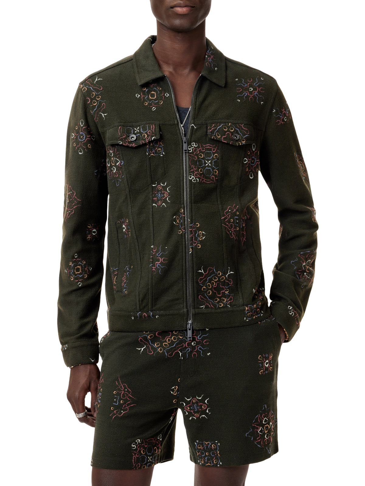 John Varvatos Trucker Jacket - Embroidered Moss Knit | MondoUomo