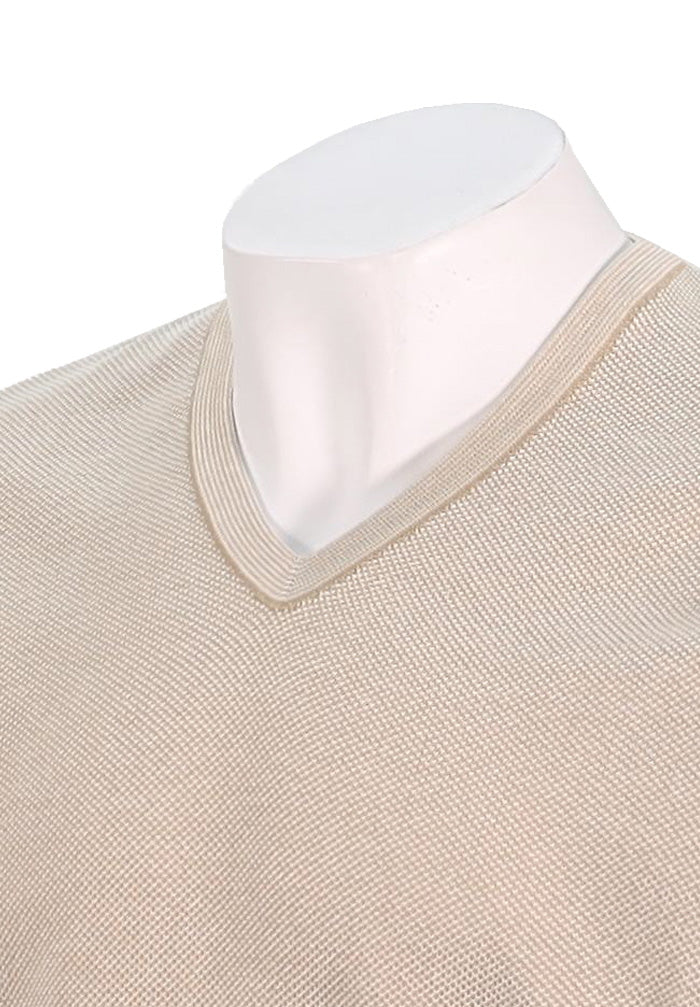 St. Croix Cotton Blend Crystal Stitch Mock V Neck, ALMOND