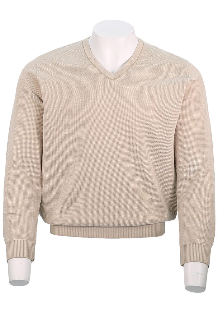 St. Croix Cotton Blend Crystal Stitch Mock V Neck, ALMOND