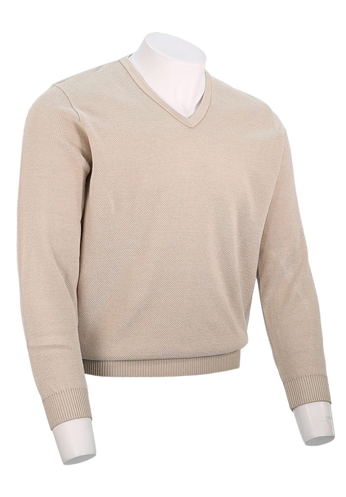 St. Croix Cotton Blend Crystal Stitch Mock V Neck, ALMOND