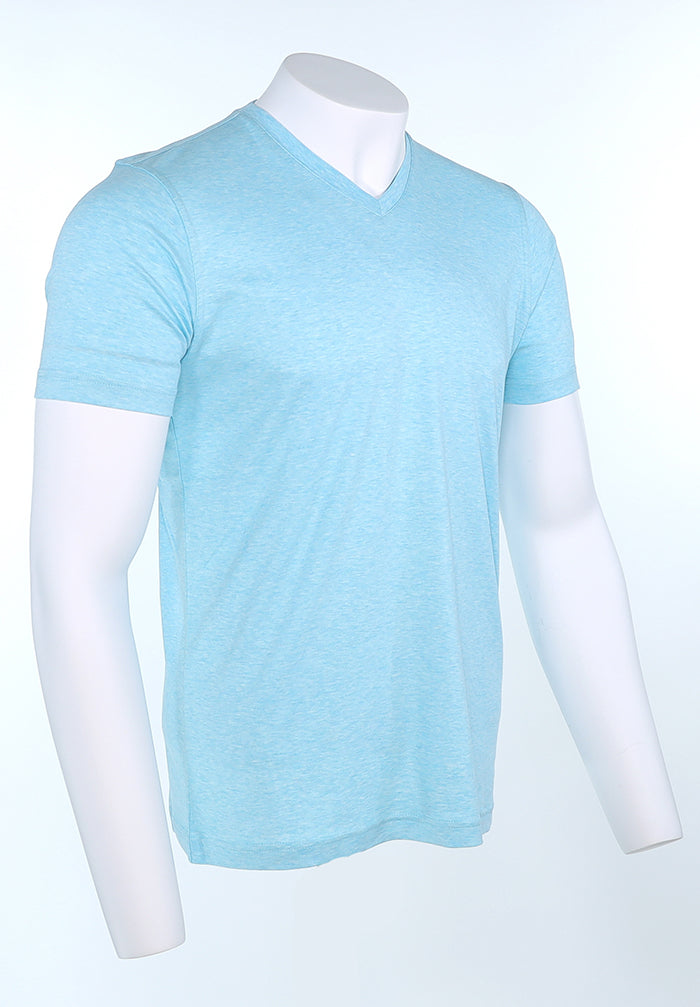 Raffi Aqua Cotton Noah V-Neck Tee in Aqua – view 3 #Color_Aqua