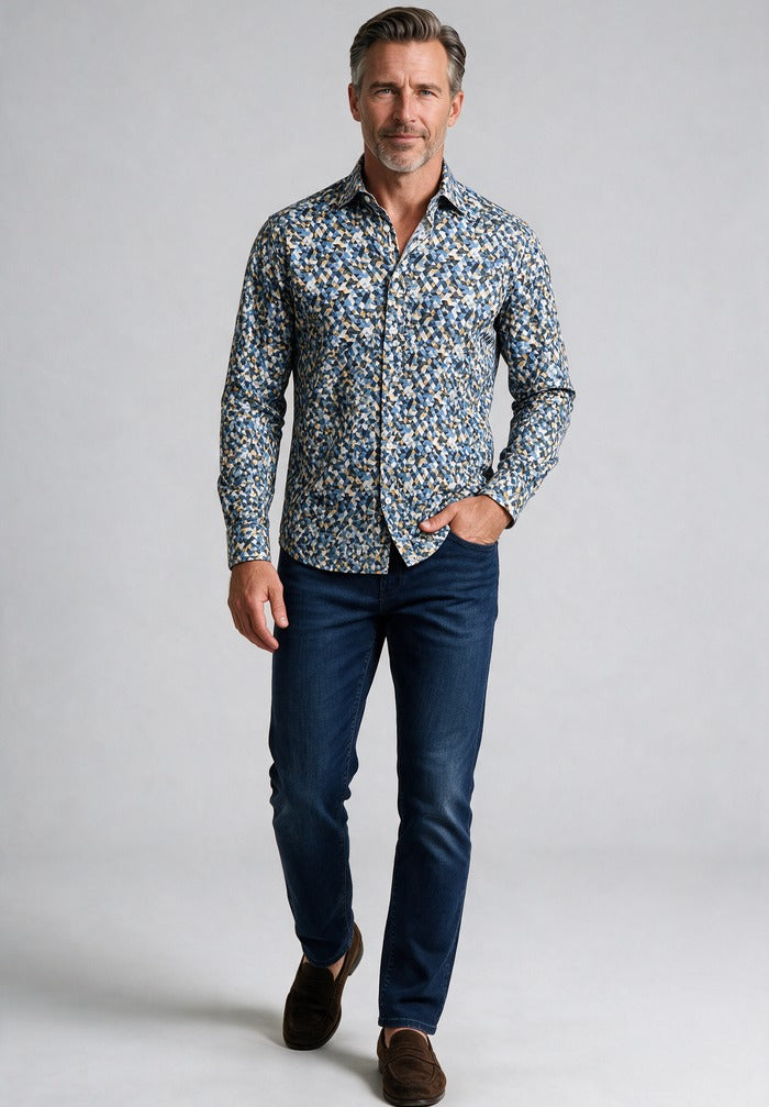 Cotton Poplin Printed Shirt — worn with denim