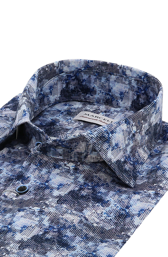 Marcello Blue Abstract Print Long Sleeve Shirt For Men W034R
