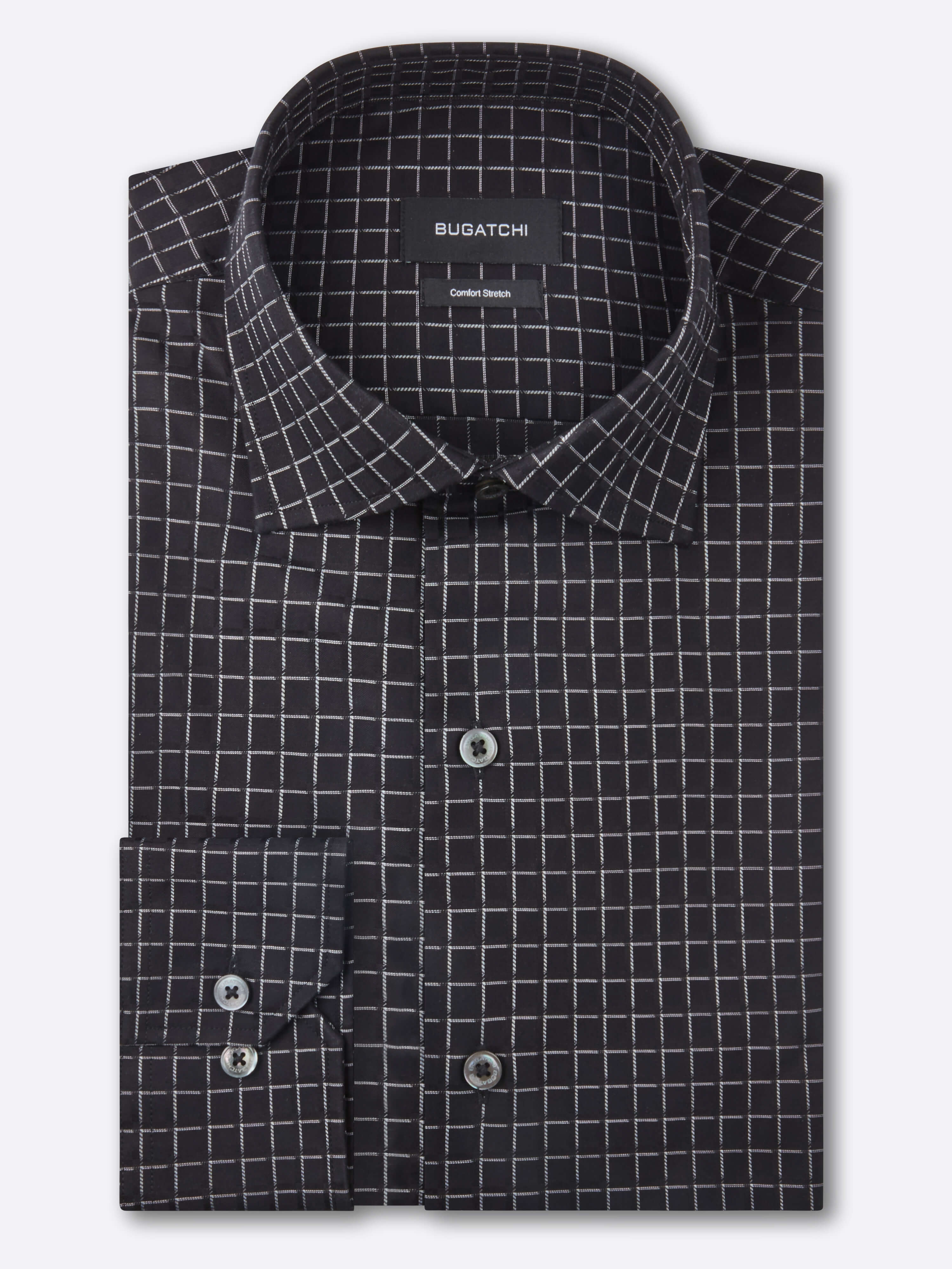 bugatchi shirt, long sleeve, button down, black check, bugatchi sale, menswear