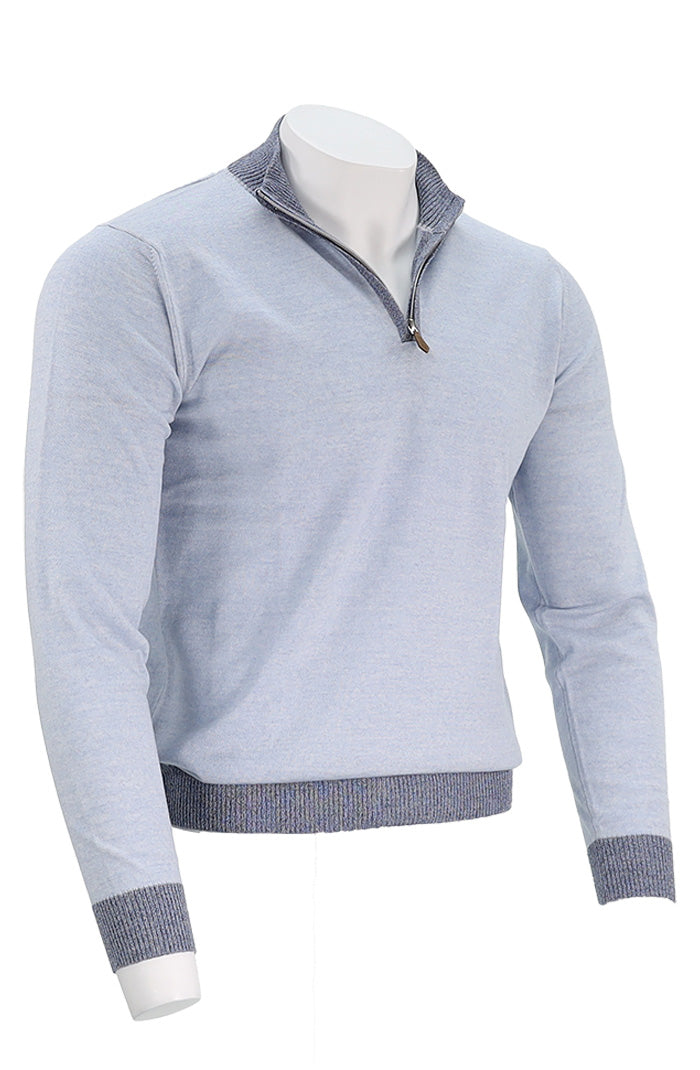 Merino Wool Half Zip Sweater | Light Blue