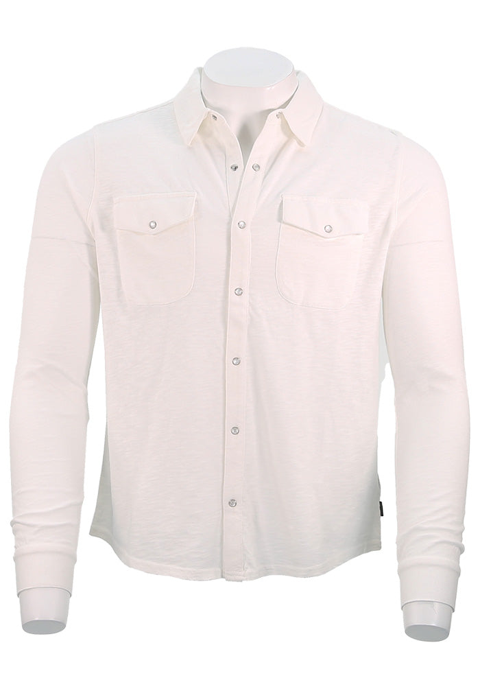 John Varvatos - Arvon Long Sleeve Knit - Western Shirt in Vintage Wash Slub - Mondo Uomo - White - Front view