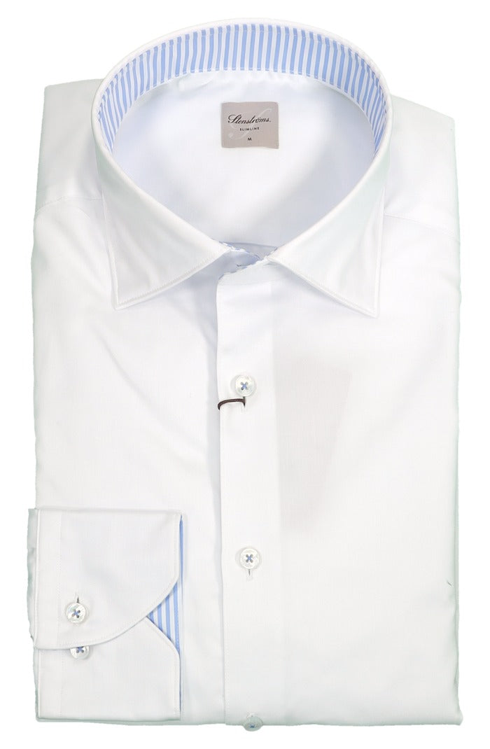 Stenstroms Twill Shirt with Blue Stripe Trim, White | Mondo Uomo Naples FL