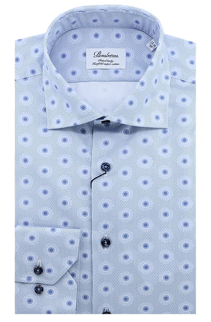 Blue Patterned Twill Shirt