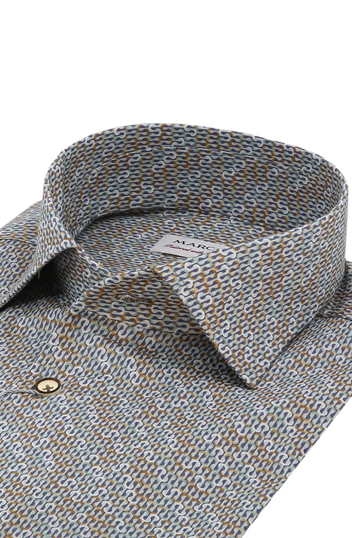 Marcello Beige Print Long Sleeve Shirt For Men W032R