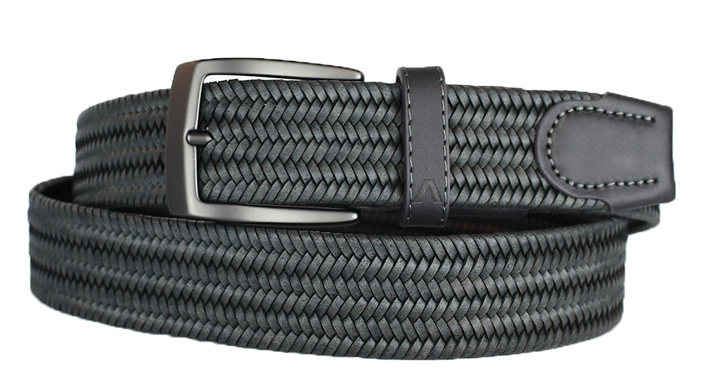 Alberto Braided Stretch Leather Belt Grey