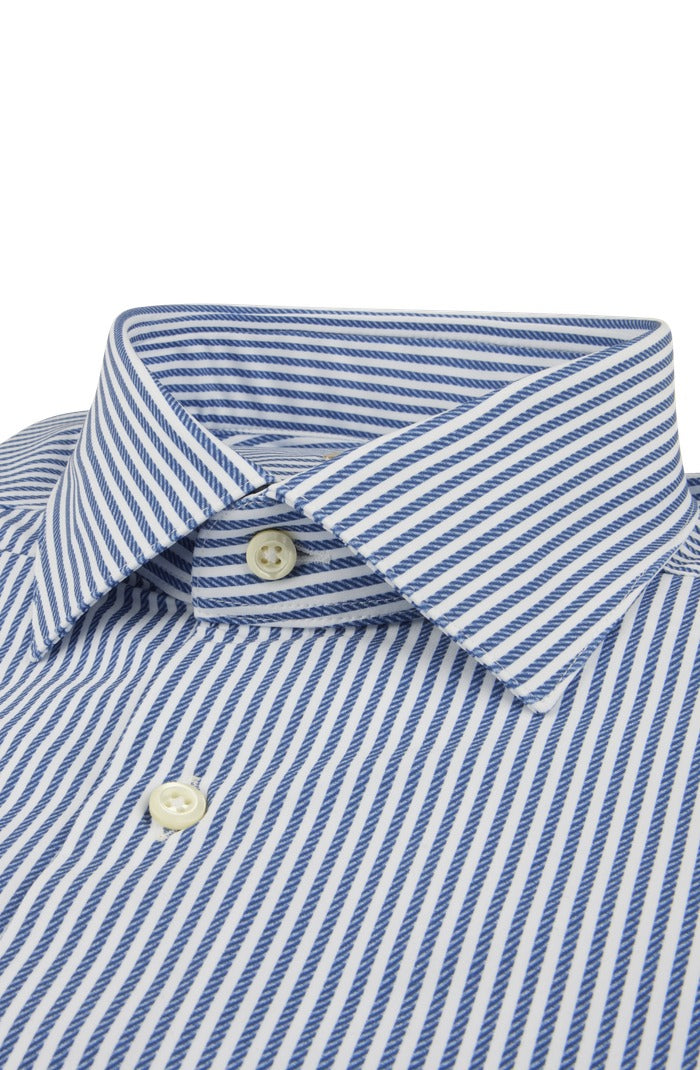 Stenstroms Slimline Striped Active Stretch Shirt, Dark Blue – collar