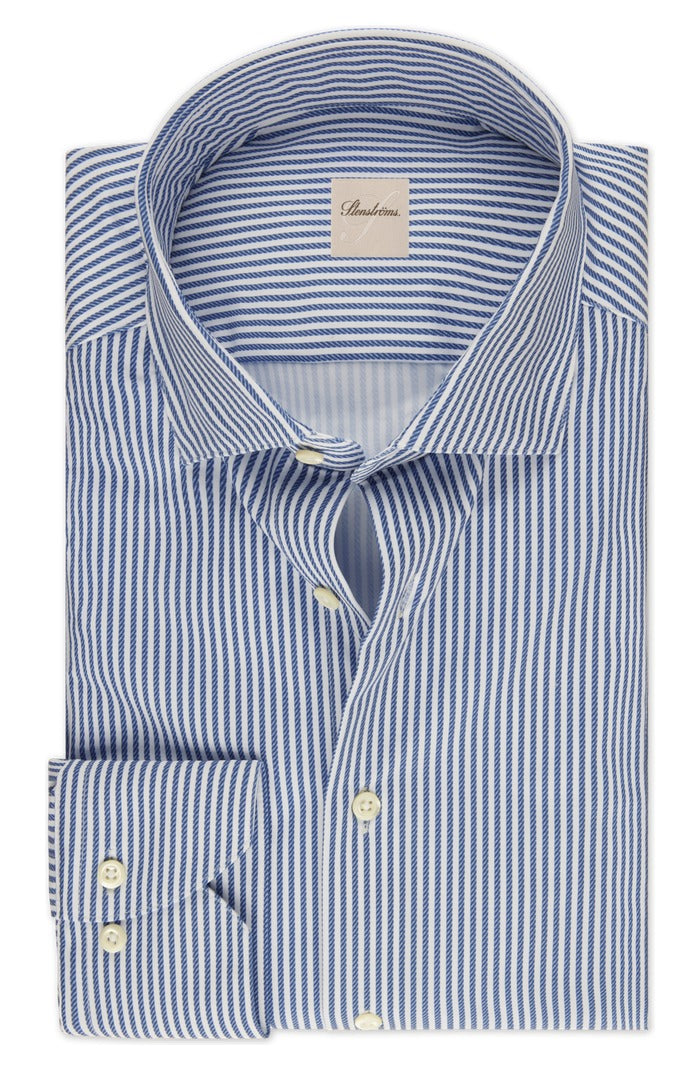 Stenstroms Slimline Striped Active Stretch Shirt, Dark Blue | Mondo Uomo Naples FL