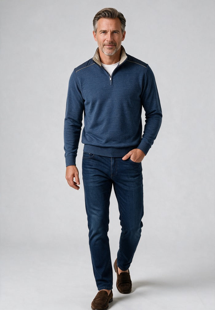 Paul & Shark Typhoon Half Zip Sweater — worn with denim