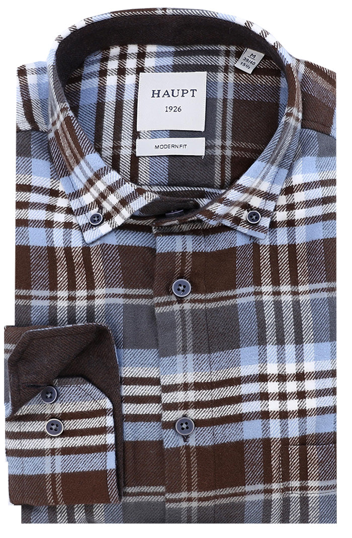 Haupt Blue & Brown Long Sleeve Flannel