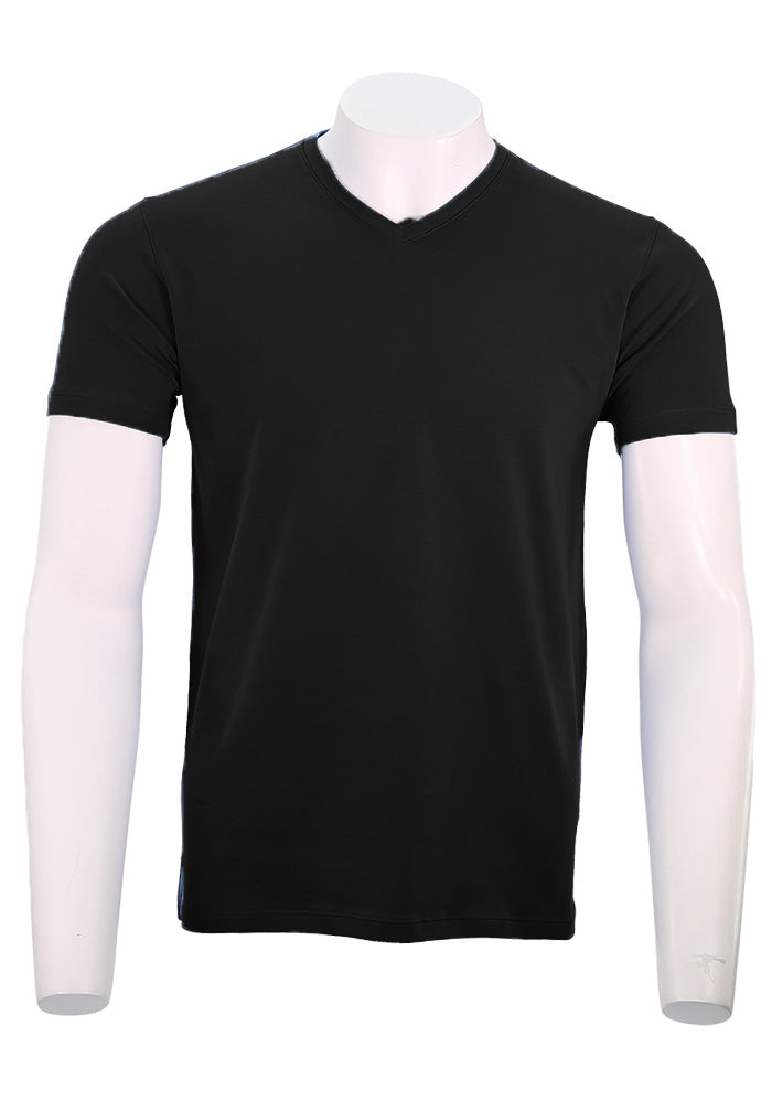 Patrick Assaraf Short Sleeve Cotton VNeck, Black